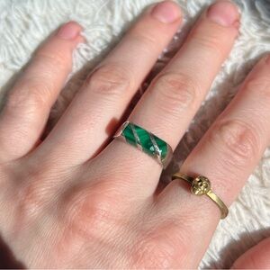 Vintage Sterling Silver Malachite Inlay Ring